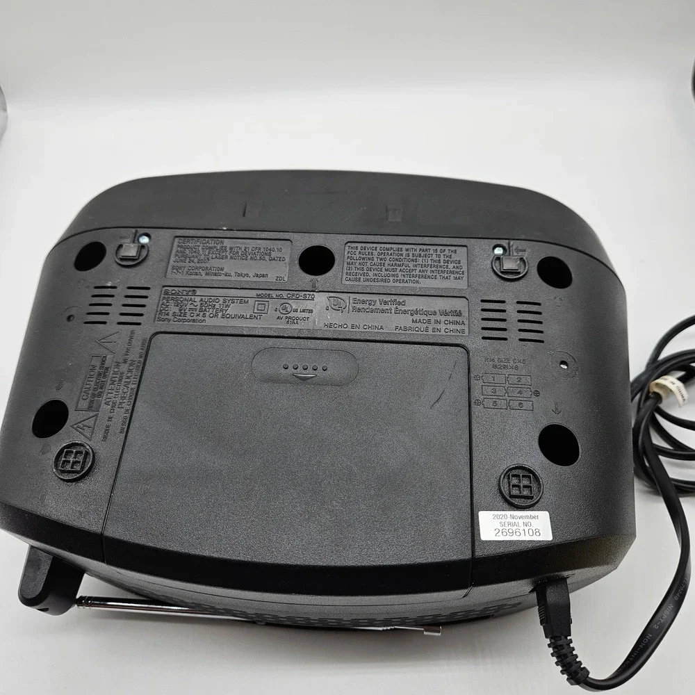 Sony CFD-S70 Portable CD Cassette Boombox AM/FM Radio Tested Works AC Cord Black